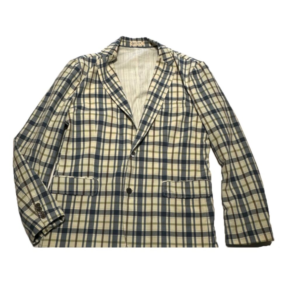 J.Crew Plaid Cotton Blazer Men's XL — Preppy Navy / Green / Brown Plaid